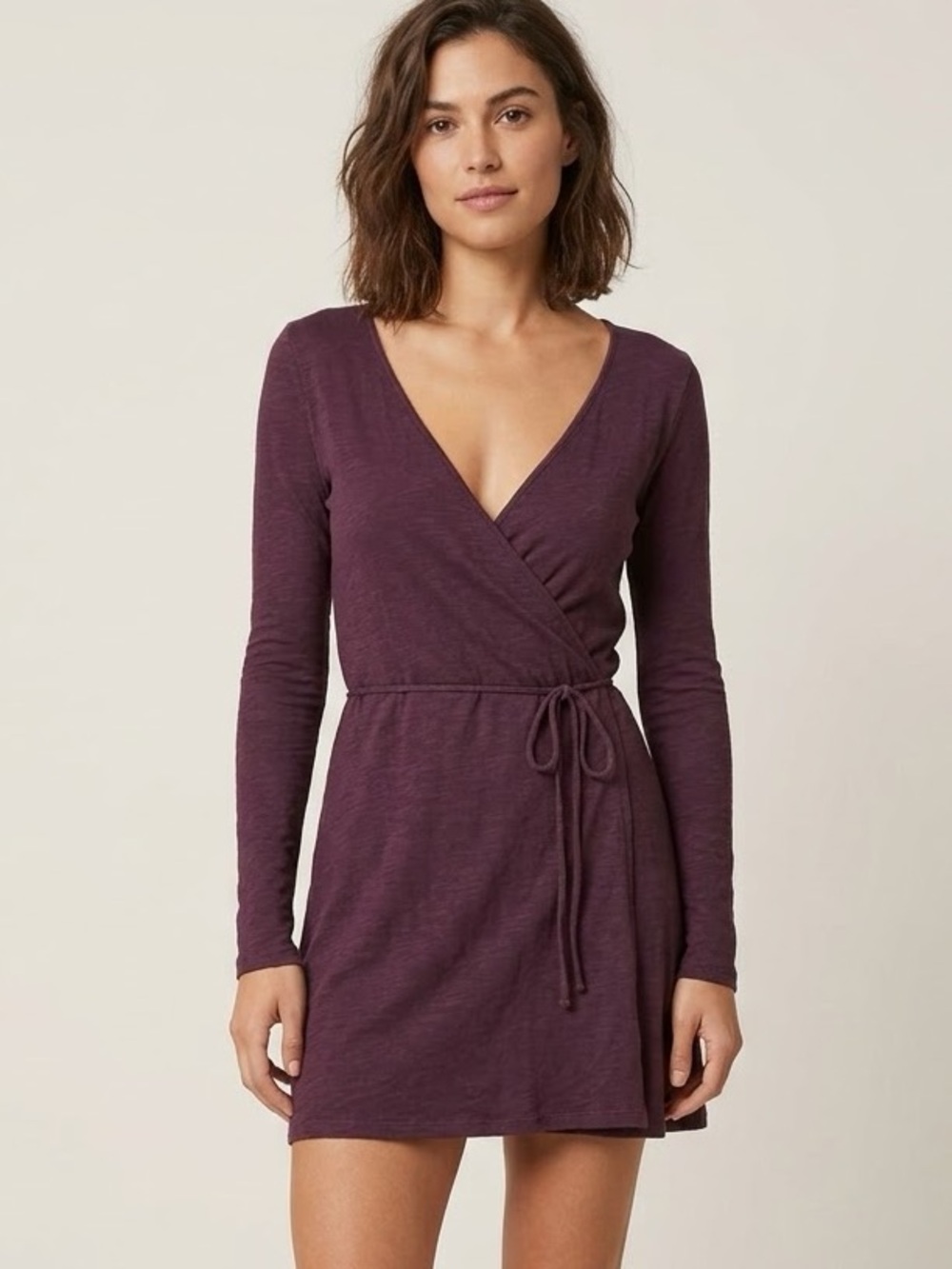 Free People Beach Sz S Cotton Blend Burgundy Wrap Mini Dress